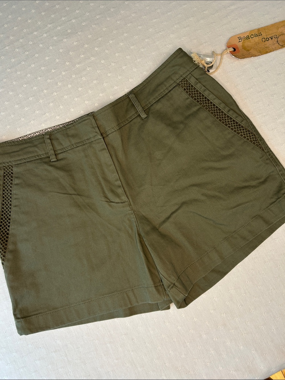 Boho garden girly Y2K inspired Green Cotton Shorts with Mesh Side Insets